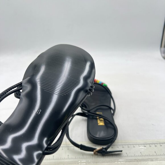 miss left Black Beaded Flat Ankle Strap Open Toe Slide Sandals Lace up Sandals - Picture 6 of 8